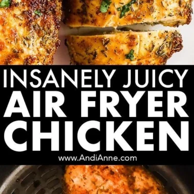 Juicy air fryer chicken breasts ready to serve