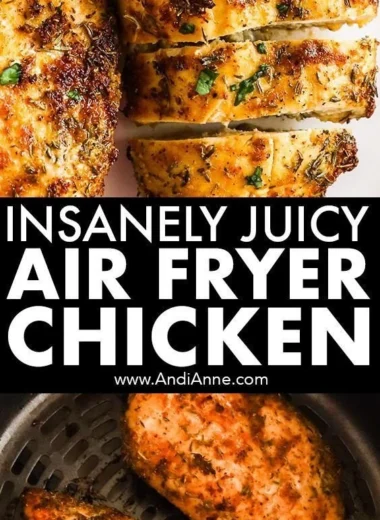 Juicy air fryer chicken breasts ready to serve