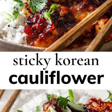 Air Fryer Korean Chili Cauliflower dish garnished and ready to serve