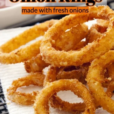 Crispy air fryer onion rings served in a bowl