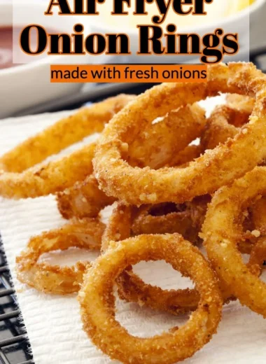 Crispy air fryer onion rings served in a bowl