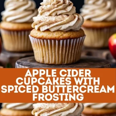 Apple Cider Cupcakes with spiced buttercream frosting displayed on a rustic table