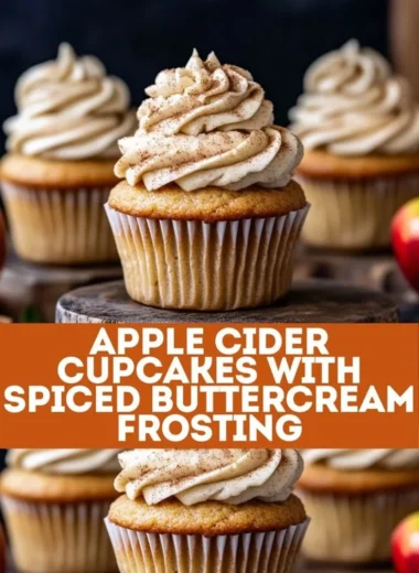 Apple Cider Cupcakes with spiced buttercream frosting displayed on a rustic table