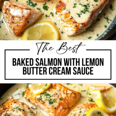 Baked salmon fillet drizzled with lemon butter cream sauce