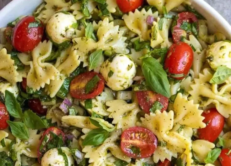 Colorful Bow Tie Pasta Salad with vegetables for a refreshing dish