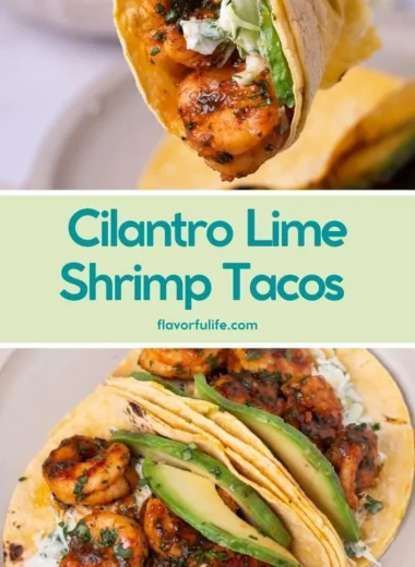 Cilantro lime shrimp tacos served with creamy slaw on a plate