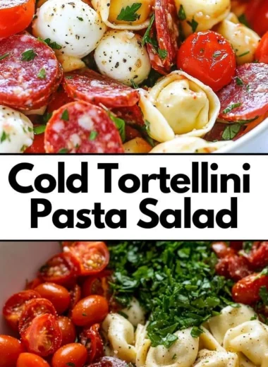 Cold tortellini pasta salad with fresh vegetables and dressing