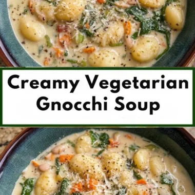 Creamy vegetarian gnocchi soup in a bowl with fresh herbs