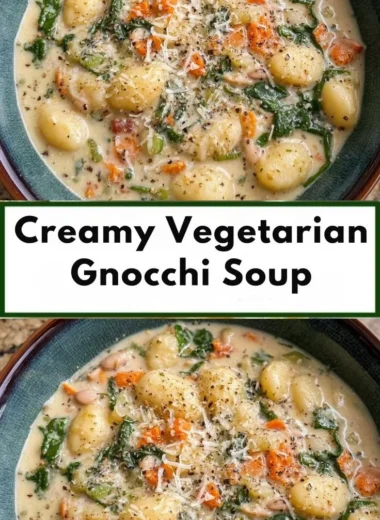 Creamy vegetarian gnocchi soup in a bowl with fresh herbs