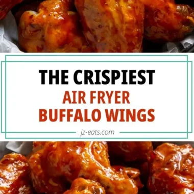 Crispy air fryer buffalo wings garnished with celery and blue cheese