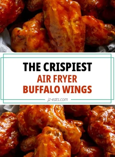 Crispy air fryer buffalo wings garnished with celery and blue cheese