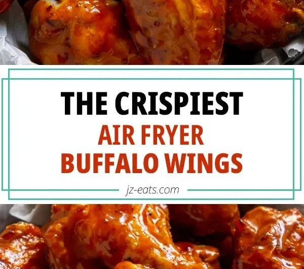 Crispy air fryer buffalo wings garnished with celery and blue cheese