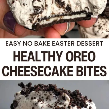 No-bake Oreo cheesecake bites topped with chocolate crumbs