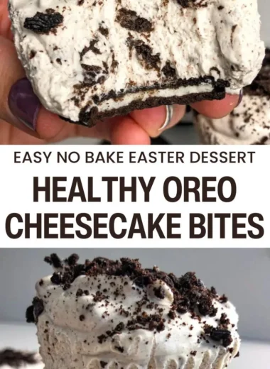 No-bake Oreo cheesecake bites topped with chocolate crumbs