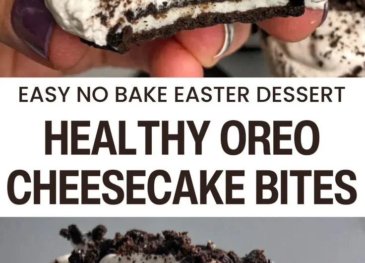 No-bake Oreo cheesecake bites topped with chocolate crumbs