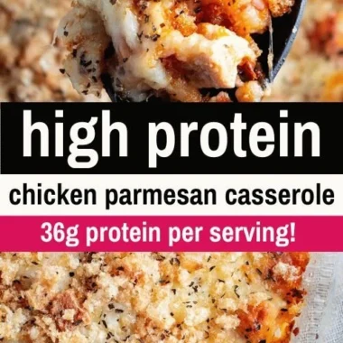 Delicious High Protein Chicken Parmesan Casserole ready to serve