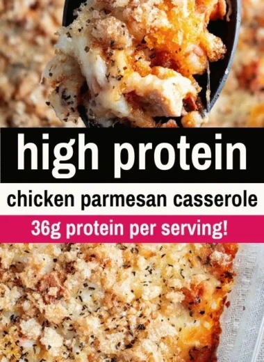 Delicious High Protein Chicken Parmesan Casserole ready to serve