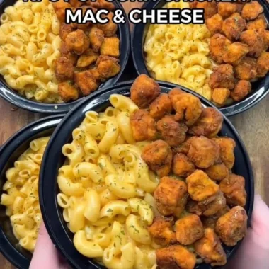 Delicious High-Protein KFC Chicken Mac & Cheese dish served in a bowl.