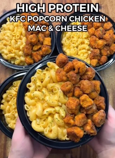Delicious High-Protein KFC Chicken Mac & Cheese dish served in a bowl.