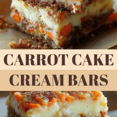 Delicious carrot cake cream cheese bars topped with frosting and nuts.