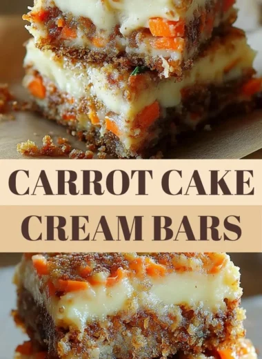 Delicious carrot cake cream cheese bars topped with frosting and nuts.