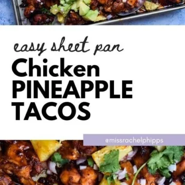 One pan chicken and pineapple tacos ready to serve on a plate.