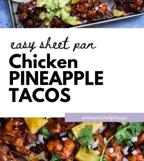 One pan chicken and pineapple tacos ready to serve on a plate.