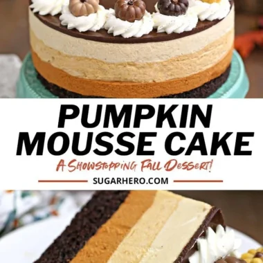 Delicious Pumpkin Chocolate Mousse Cake topped with chocolate drizzle and pumpkin decor