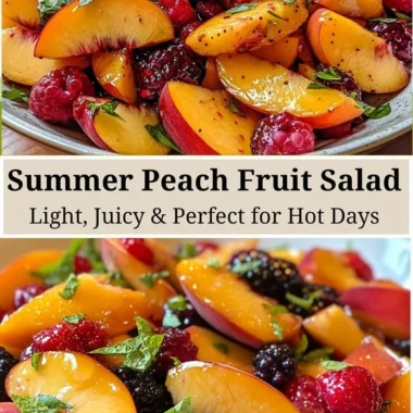 Delicious summer peach salad with fresh ingredients and vibrant colors.