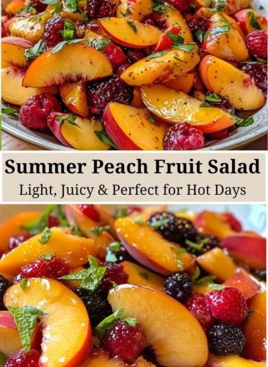 Delicious summer peach salad with fresh ingredients and vibrant colors.