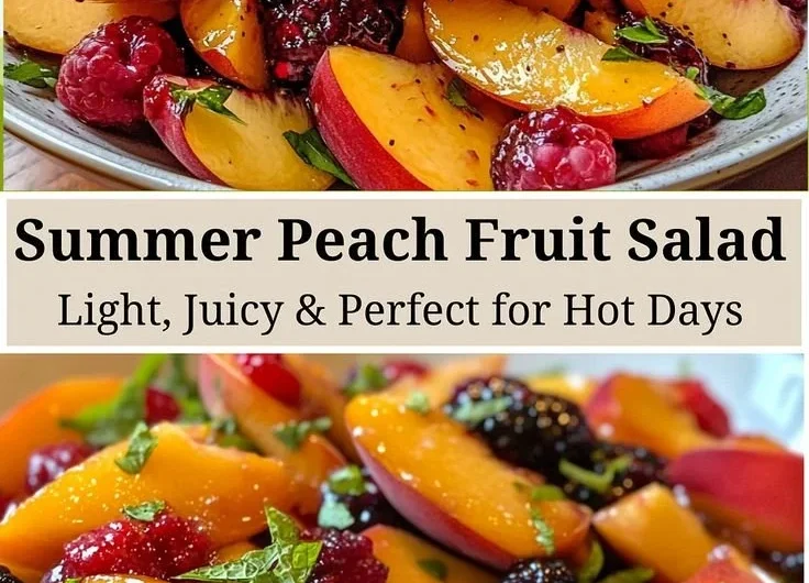 Delicious summer peach salad with fresh ingredients and vibrant colors.