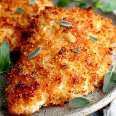 Air Fryer Parmesan Crusted Chicken with Mayo ready to serve on a plate