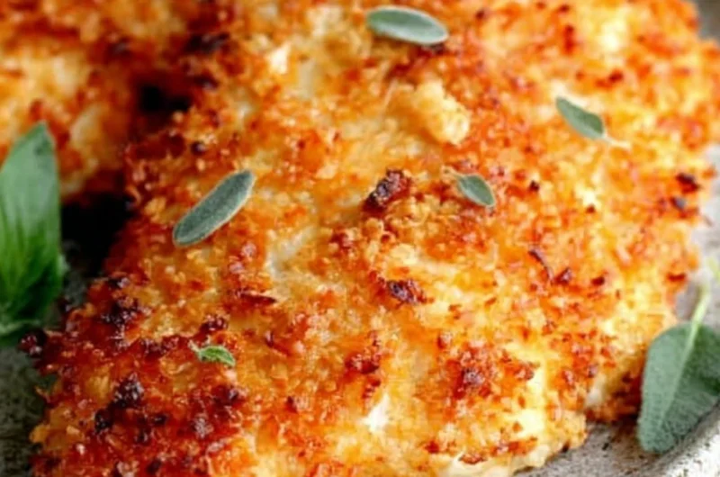 Air Fryer Parmesan Crusted Chicken with Mayo ready to serve on a plate