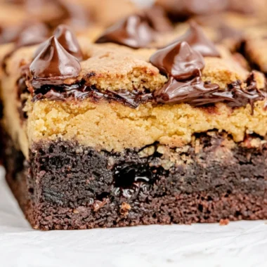 Delicious brown butter brookies with chocolate chips and a brownie layer