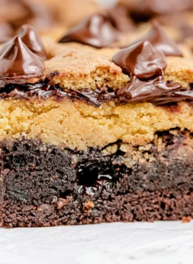 Delicious brown butter brookies with chocolate chips and a brownie layer