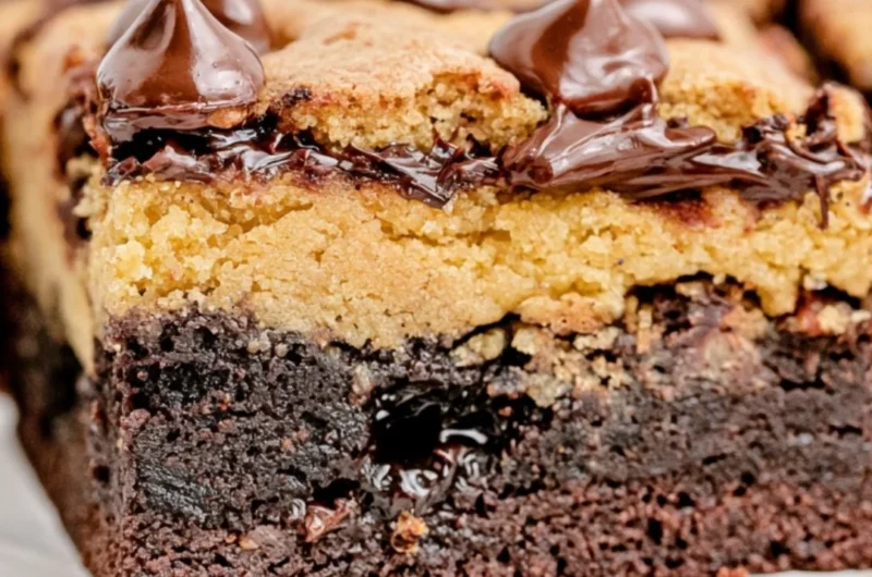 Delicious brown butter brookies with chocolate chips and a brownie layer