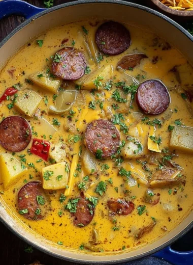 Bowl of delicious Cajun Potato Soup with herbs and spices