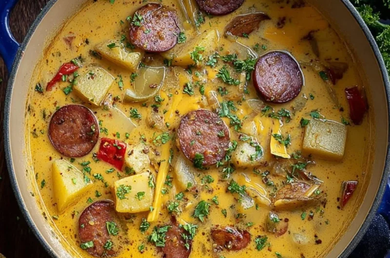 Bowl of delicious Cajun Potato Soup with herbs and spices