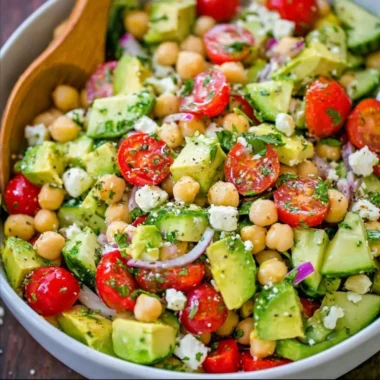Healthy chickpea salad with vegetables and dressing