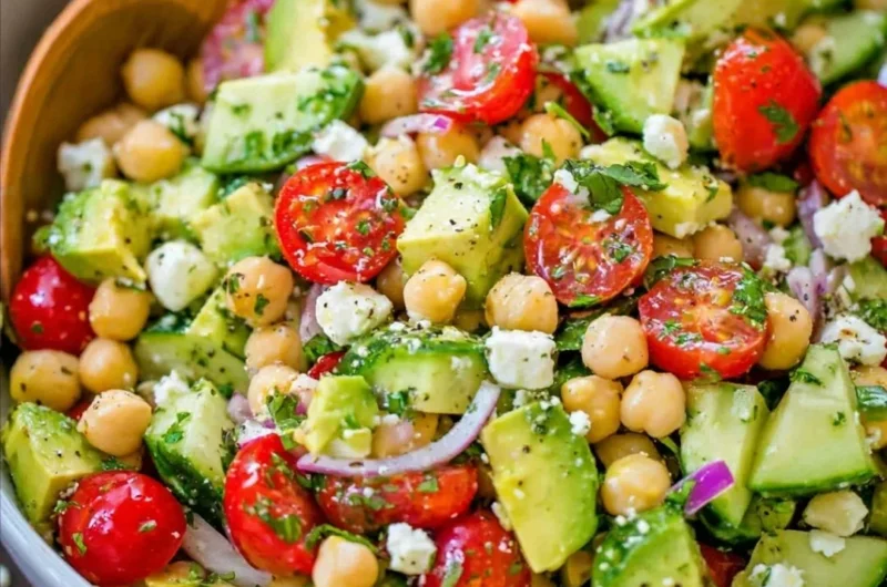 Healthy chickpea salad with vegetables and dressing