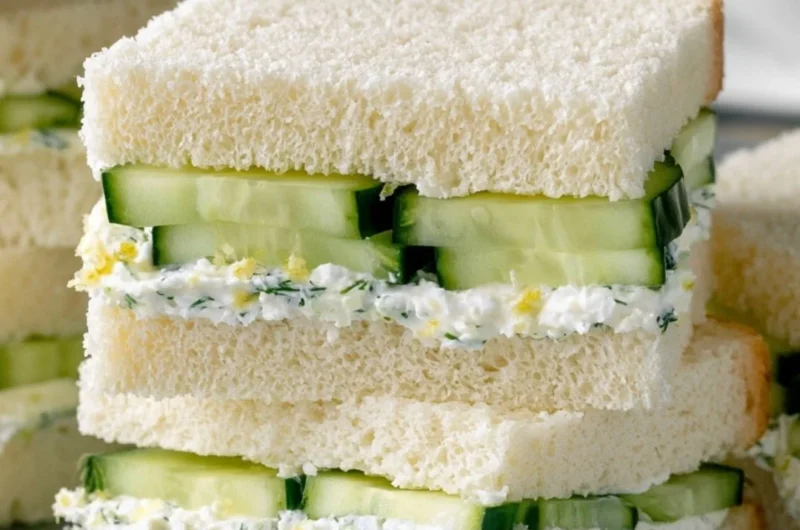Delicious cucumber sandwiches served on a picnic table