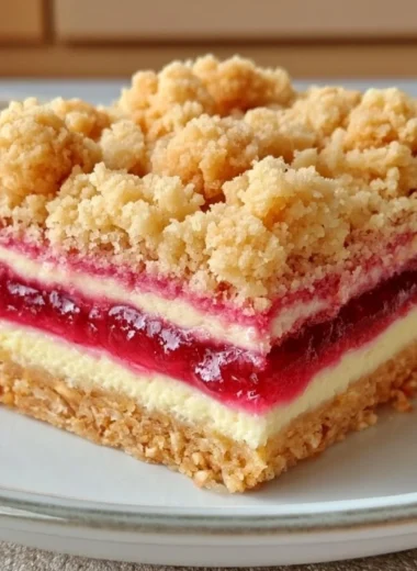 Delicious rhubarb cream cheese bars topped with cream cheese frosting