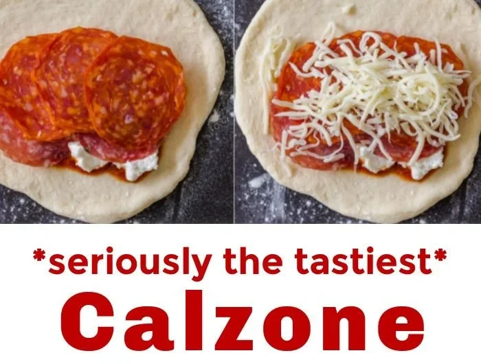 Homemade easy calzones filled with cheese and toppings