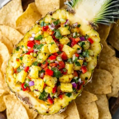 Bowl of easy pineapple salsa with fresh ingredients