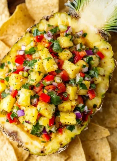 Bowl of easy pineapple salsa with fresh ingredients