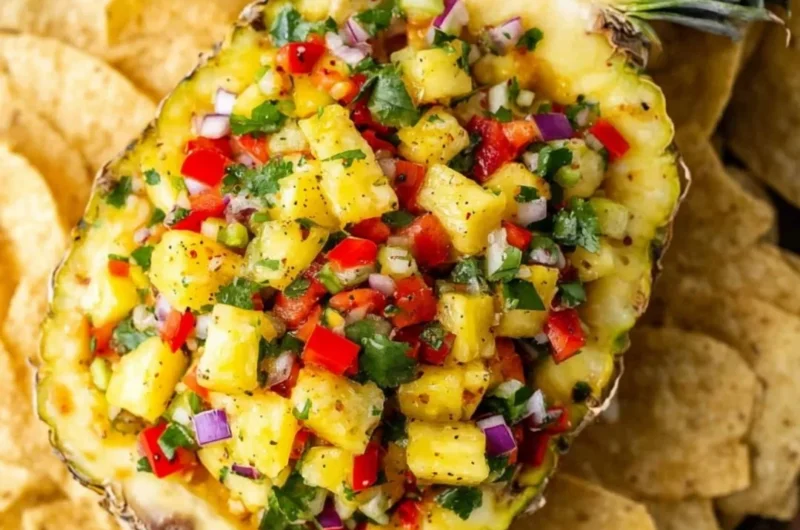 Bowl of easy pineapple salsa with fresh ingredients