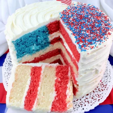 Delicious Flag Cake decorated with red, white, and blue layers for patriotic celebrations