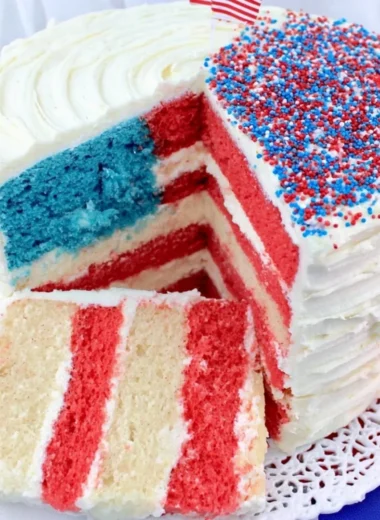 Delicious Flag Cake decorated with red, white, and blue layers for patriotic celebrations