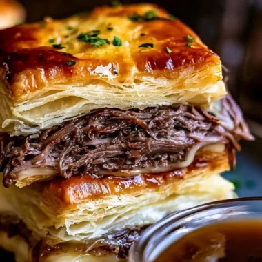 French Dip Squares served on a plate with dipping sauce