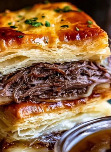 French Dip Squares served on a plate with dipping sauce